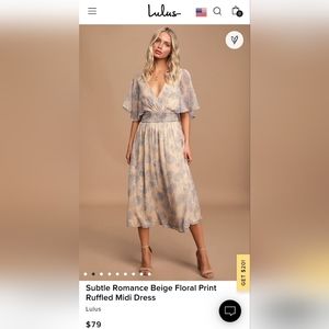 Lulu's- Subtle Romance Beige Floral Print Ruffled Midi Dress
